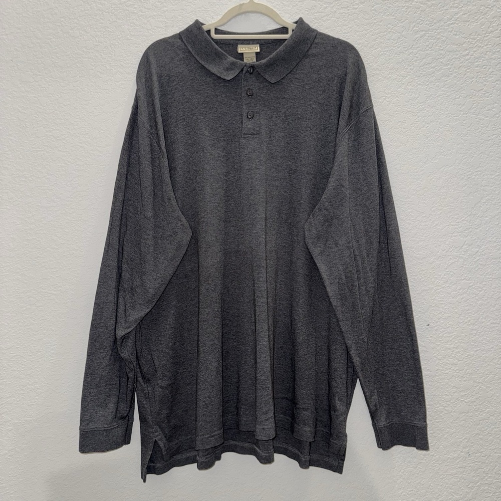 L.L. Bean Polo Shirt Mens XXL Tall Gray Regular Fit 100% Cotton Long Sleeves